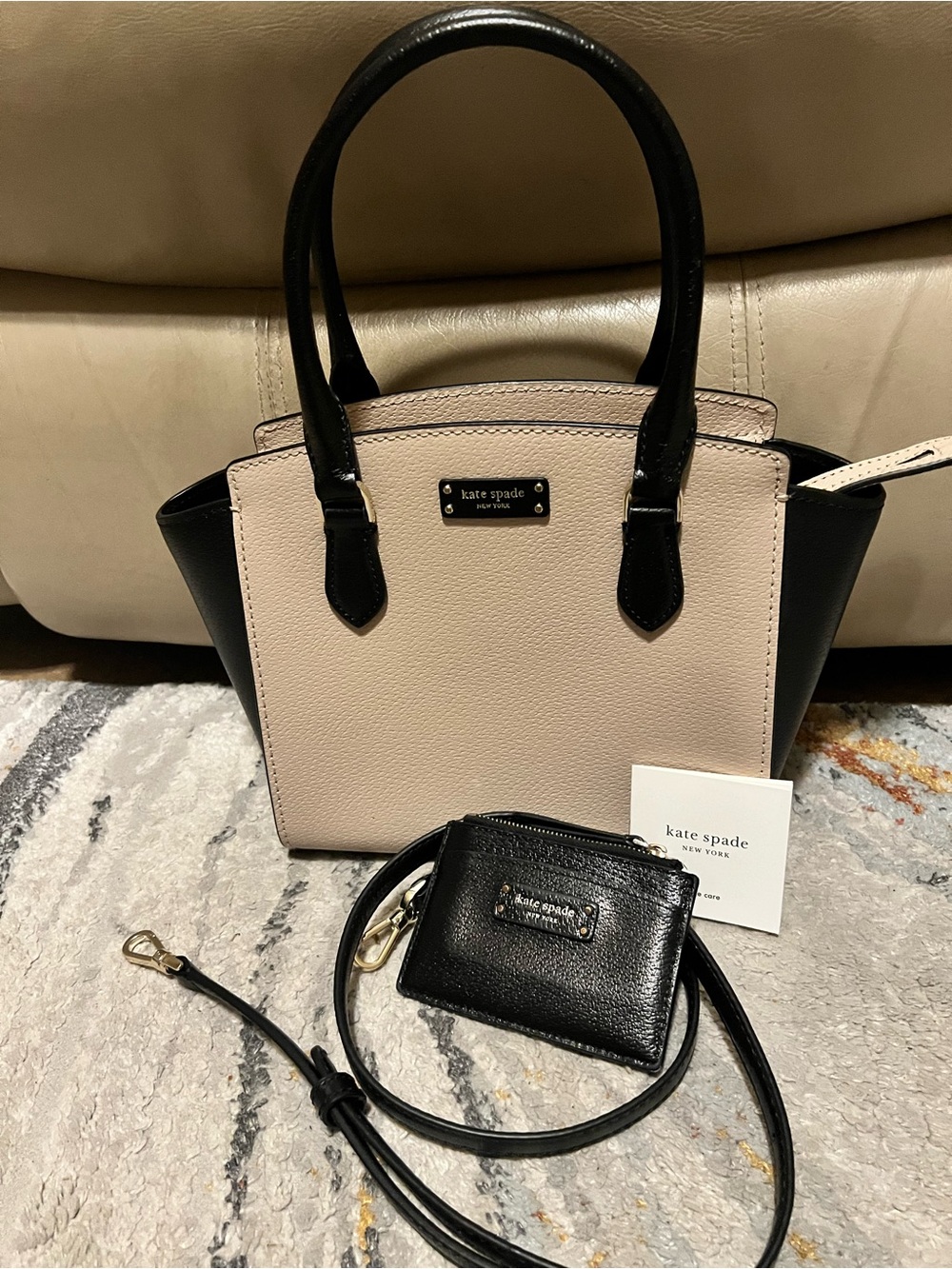 kate spade Cream and Black Leather Crossbody/Satchel with Coin Pouch Duo
